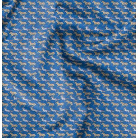 Soimoi Blue Japan Crepe Satin Fabric Running Horse Animal Printed Fabric 1 metre 42 Inch Wide