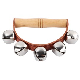 NUOBESTY Wooden Handle Bells Christmas Wrist Band Jingle Bells Wooden Jingle Bells Stick Hand Percussion Shaker Rattle Xmas Holiday Party Toy 5Bells