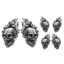 Flaming Skull Motorcycle Tank Fender Fork Decals 6 pc Set Pick from 6 Colors (Black Gray)