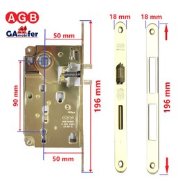 ZENTRO Series Interior Door Lock (Fr. 18 x 196, In. 90, En. 50, Qu. 8, Key Chain, Lacquered Brass)