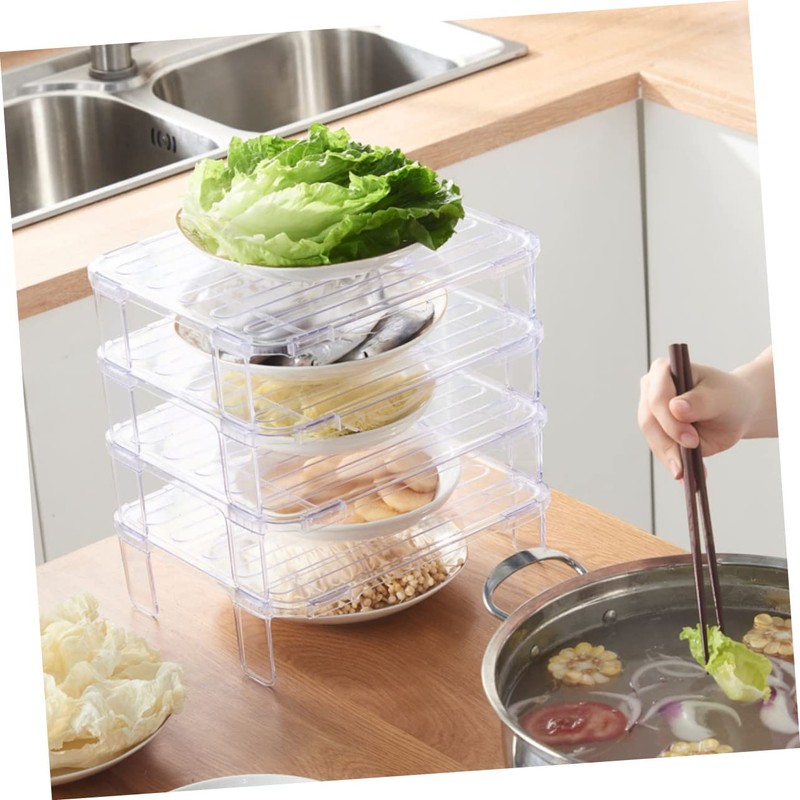 SHOWERORO 2pcs stacking shelf freezer rack Kitchen Storage Rack foldable