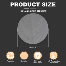 uxcell 15pcs Silicone Steamer Liners, 9.5" Bamboo Steamer Liner Non-Stick Silicone Air Fryer Steamer Liners for Buns Dumplings Pastry Baking White