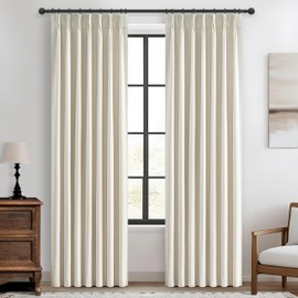 QJmydeco Cream Pleat Blackout Curtains 84 Inch Length 2 Panels Set for Living Room, Farmhouse Linen Blend Thermal Window Drapes Pinch Pleated Room Darkening Bedroom Light Beige 40" W x 84" L