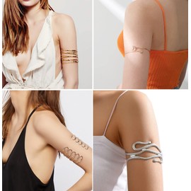 TOBENY 6 Pieces Arm Bracelet for Women Gold Mental Open Upper Arm Bangle Bracelet Simple Adjustable Armlet Armband Set