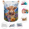 Highland Cow Flower Mountain Large Round Laundry Basket Collapsible Laundry