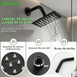 SOLVEX Sistema Cabezal de Ducha Cuadrado 6 Pulgadas, SP-90103-N