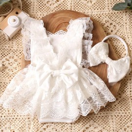 Lgvhydh Newborn Photography Outfits Girl Baby Photography Props Lace Romper With headband Baby Photo Shoot Outfits Girls Photo Props (White)
