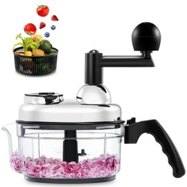 Geedel Hand Food Chopper, Vegetable Quick Chopper Manual Food Processor, Easy To Clean Food Dicer Mincer Mixer Blender, Rotary Onion Cutter for Garlic, Salad, Salsa, Nuts, Meat, Fruit, Ice, etc