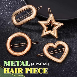 JONKY 4pcs Gold Geometric Metal Hair Clips Round Star Heart Oval Barrettes for Women (1-Gold)