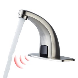 Touchless Bathroom Sink Faucet，Automatic Motion Sensor Faucets with 1 Hole Plate for Water Bath Commercial Lavatory Farmhouse, Brushed