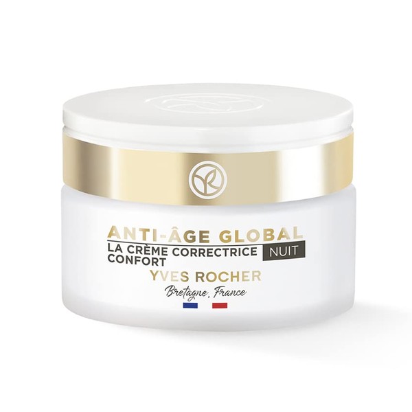 Yves Rocher Anti-Age Global Corrective Pampering Cream Night, Anti-Wrinkle Face Care for Night, 1 x Glass Jar 50 ml