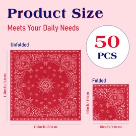 Teling 50 Pcs 2 Ply Bandana Disposable Paper Napkin Paisley Print Western Party Napkin Bandana Napkin Cowboy Theme Western Party Supplies Dinner Lunch Napkin for Birthday, 6.3 * 6.3" (Red)