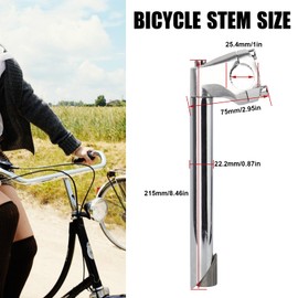 WEEROCK Bike Stem Diameter 22.2MM for Bike Fork, 25.4mm for Handlebar Barbore, Steel Gooseneck Shape 220mm/8.66 inch Length Bicycle Stem, Silvery