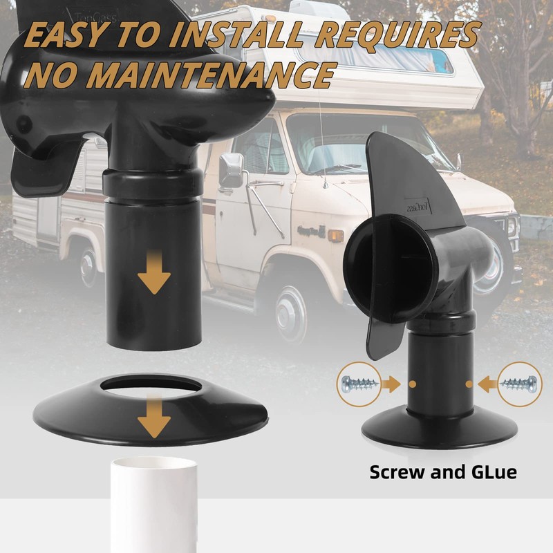 TonGass (2-Pack, Black RV Rotating Sewer Plumbing Vent Cover for