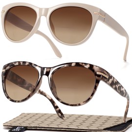 EASY READ 2 Pack Bifocal Reading Sunglasses for Women,Trendy Sunglasses Readers UV400 Protection(Magnification 2.50,Beige/Tortoise