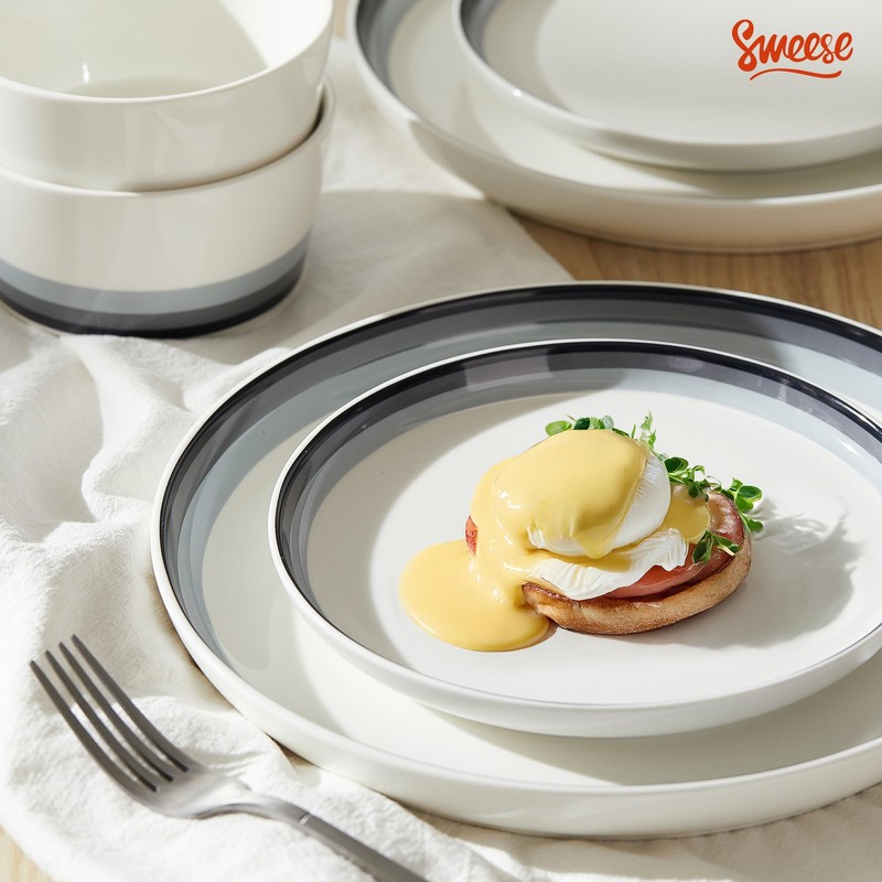 Sweese 12 Piece Dinnerware Sets for 4 - Porcelain Plates