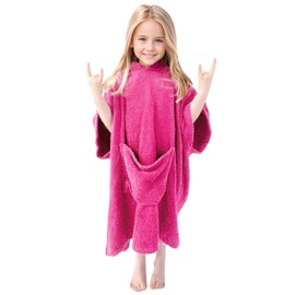 MissShorthair Kids Beach Poncho Towel with Hood, Swim Surf Changing Robe, Boys Girls Hooded Bath Towel 3-6 Years Fuchsia