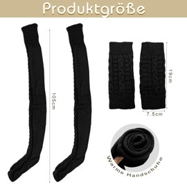 ZYNERY Women's Knee Socks, Women's Half Fingerless Gloves, Women's Stockings, Knitted Overknee Socks, Women's Extra Long Overknee Socks, Warm Winter Socks, Women's Knitted Leg Warmers, black