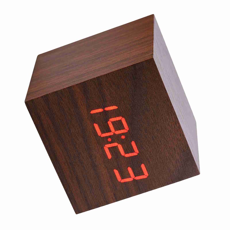 6x6x6cm Wooden Electronic Digital Alarm Desk Clock Temperature LED Display