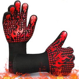 ruileduo BBQ Gloves, 1472°F Heat Resistant Grilling Gloves, Non-Slip Silicone Washable Oven Gloves, Long Kitchen Safe Cooking Gloves for Barbecue, Frying, Baking, Cutting, Camping, Construction