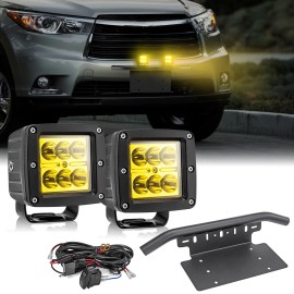 WEISEN 3'' Amber LED Light & Bull Bar License Plate Bracket Kit For Toyota Highlander