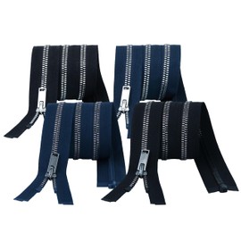 HKK 28 Inch 4 pcs No. 5 Plastic Open End Zipper, Metal Effect Teeth, 2 Colors Black & Navy for Coats, Jackets