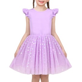 Sunny Fashion Girls Dress Purple Sequin Heart Princess Birthday Wedding Ruffle Tulle 5 Years