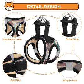 PWOD Dog Harness with Leash Set, No-Pull Step-in Reflective Pet Harness with 1 Leash Clips, Adjustable Soft Padded Easy Walk Dog Vest for Small Medium Large Dogs, Cats(Camouflage, XLarge)