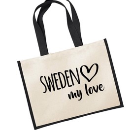 huuraa Sweden My Love Jute Bag Black Size 21 Litres for All Sweden Loves Gift Idea for Friends and Family, multicoloured