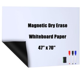 Magnetic Whiteboard Contact Paper, Flexible Whiteboard Sheet Wall, Adhesive Dry Erase Board Sticker for Fridge Home Office, Removable Magnetic Sheet with 3 Markers and Eraser (47 x 70 Inch)