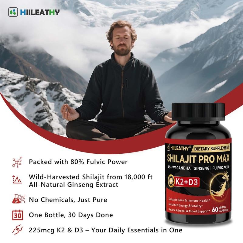 HIILEATHY Optimal Shilajit PRO MAX – 60 Capsules with Essential