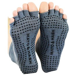 Mato & Hash Toeless Half Toe Yoga Socks With Grip 6 PK Grey M/L