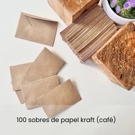 100 Mini sobres papel kraft 9 x 6.2 cms, sobres para tarjetas envio de flores, sobres para dinero, sobres pequeños, sobres elegantes, sobres cafés, sobres eventos, mini sobres para mesa de regalos
