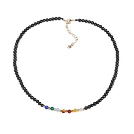 Jewboo 7 Chakra Beaded Choker Necklace for Women Black Agate Healing Crystals and Gemstones Meditation Yoga Balance Jewelry