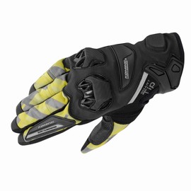 Komine GK-234 1232 Protective Leather Mesh Gloves for Motorcycles, Mesh, Carbon Protector, Spring / Summer / Autumn, Size L, Color Plaid Yellow