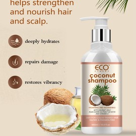 ECO finest Coconut Shampoo, Gentle Cleansing, Natural Ingredients, Organic Coconut Oil, Free of Sulfates and Parabens, Suitable for Both Men and Women