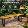 Acacia Wood Outdoor Bench 2 Person Metal Frame Backless Garden