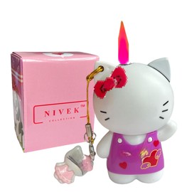 NIVEK Kitty Cat Y2K Cool Lighter 3D Torch Pink Flame Cute Character Japanese Pendant Refillable Collectable (Purple)