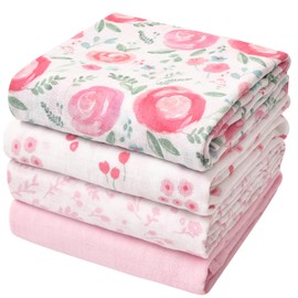 david's kids 4 Pack Baby Muslin Swaddle Blankets, 100% Cotton Swaddling Blankets Wrap for Girls, Ultra Soft Breathable Receiving Blanket, New Born Essentials, Floral