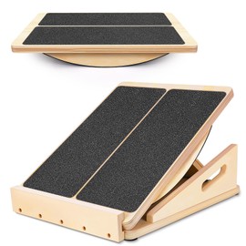 Woodure 2-in-1 Slant Board & Balance Board for Adults, Adjustable Incline Board and Calf Stretcher Slant Board for Squats, Stretch Board for Knees Ankle Heel Feet Leg