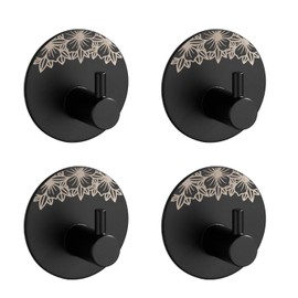 Ualtar 4 Pack Round Adhesive Steel Hooks, Self AdhesiveWall Mounted Hanger for Hanging Coat, Hat, Towel, Robe, Key, Clothes (Black, L-Shaped Hook)