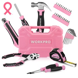 WORKPRO 35-Piece Pink Tools Set, Household Tool Kit with Storage Toolbox, Basic Tool Set for Home, Garage, Apartment, Dorm, New House, Back to School - Pink Ribbon