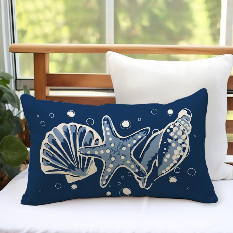Fahrendom Coastal Lumbar Decorative Rectangle Pillow Cover 12 x 20