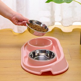 MXCELL Double Dog Cat Food Bowls, Stainless Steel Pet Bowls Dog Water Bowls with No-Spill and Non-Skid PP Station, Food Water Feeder for Cats and Small Dogs