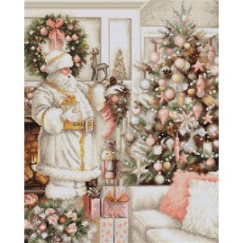Luca-S Cross-Stitch Kit Santa in White Coat, Counted Cross-Stitch Kit for Adults, Embroidery Needlecraft Set