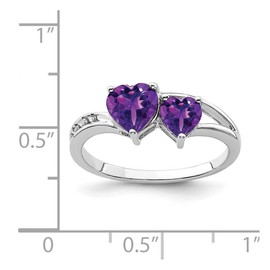 JewelryWeb 925 Sterling Silver Rhodium Plated Diamond and Amethyst Love Heart Ring Size 9 2mm Wide Statement-Ring for Women