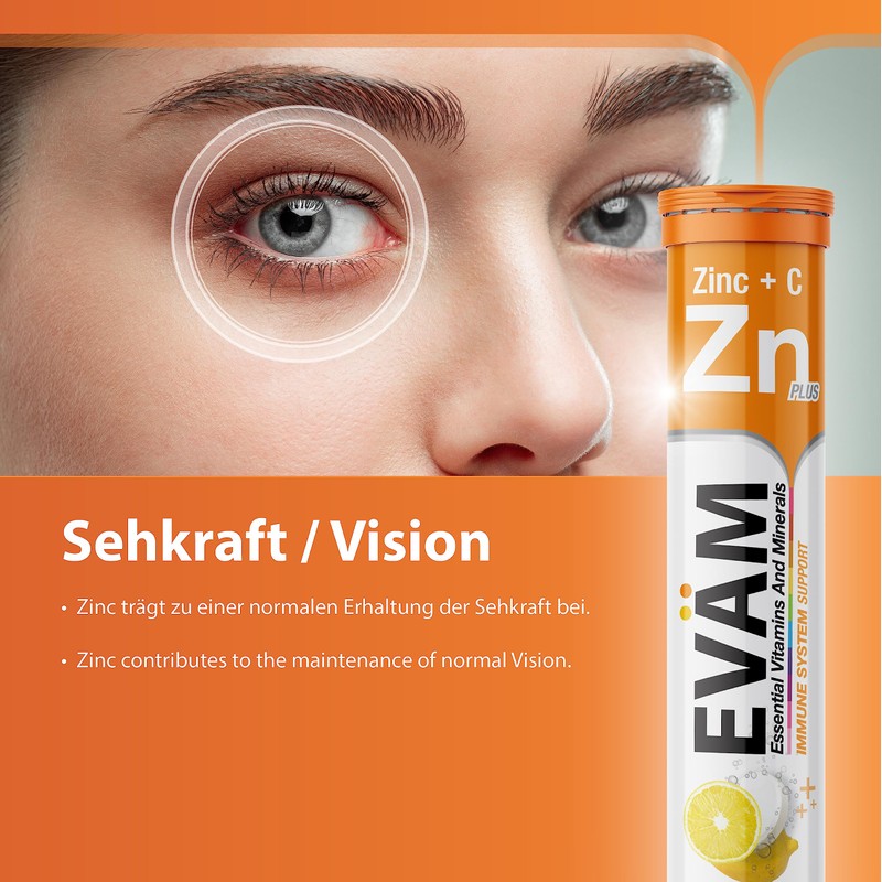 EVÄM Zinc Plus Vitamin C Effervescent Tablets, Lemon Flavour, 3