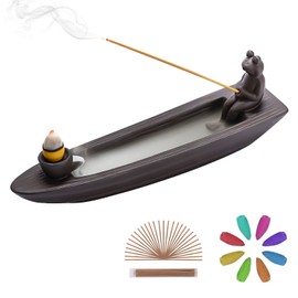 ChangWanna Frog Incense Holder Waterfall - Ceramic Cone Backflow Incense Burner Smoke Fountain, Back Flowing Incense Diffuser with 45 Sticks & 12 Cones, Frog Ornament for Aromatherapy/Yoga/Home Decor