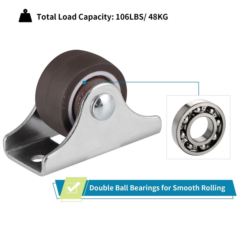 Skelang 4-Pack Rigid Caster 1", Low Profile Caster Wheel, Top