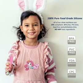 Chew Necklaces for Sensory Kids Adults, 6 Pack Silicone Sensory Chew Toys for Autistic Children with ADHD/SPD/Autism/Anxiety, Pink Chewy Necklace Stim Toy for Teething Chewing Biting Fidgeting